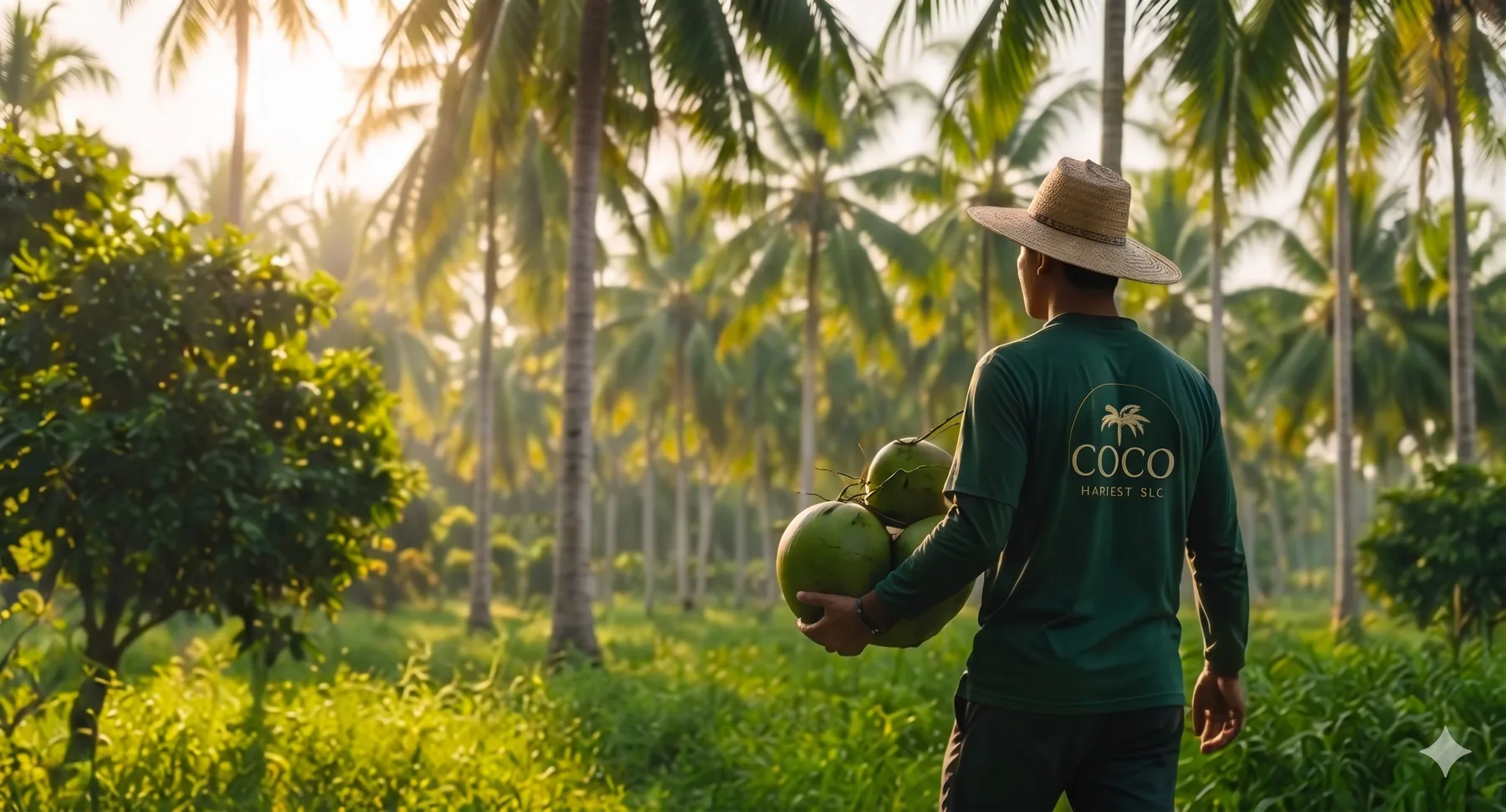 Coco Number SiX coconut farm story with a farmer carrying fresh coconuts