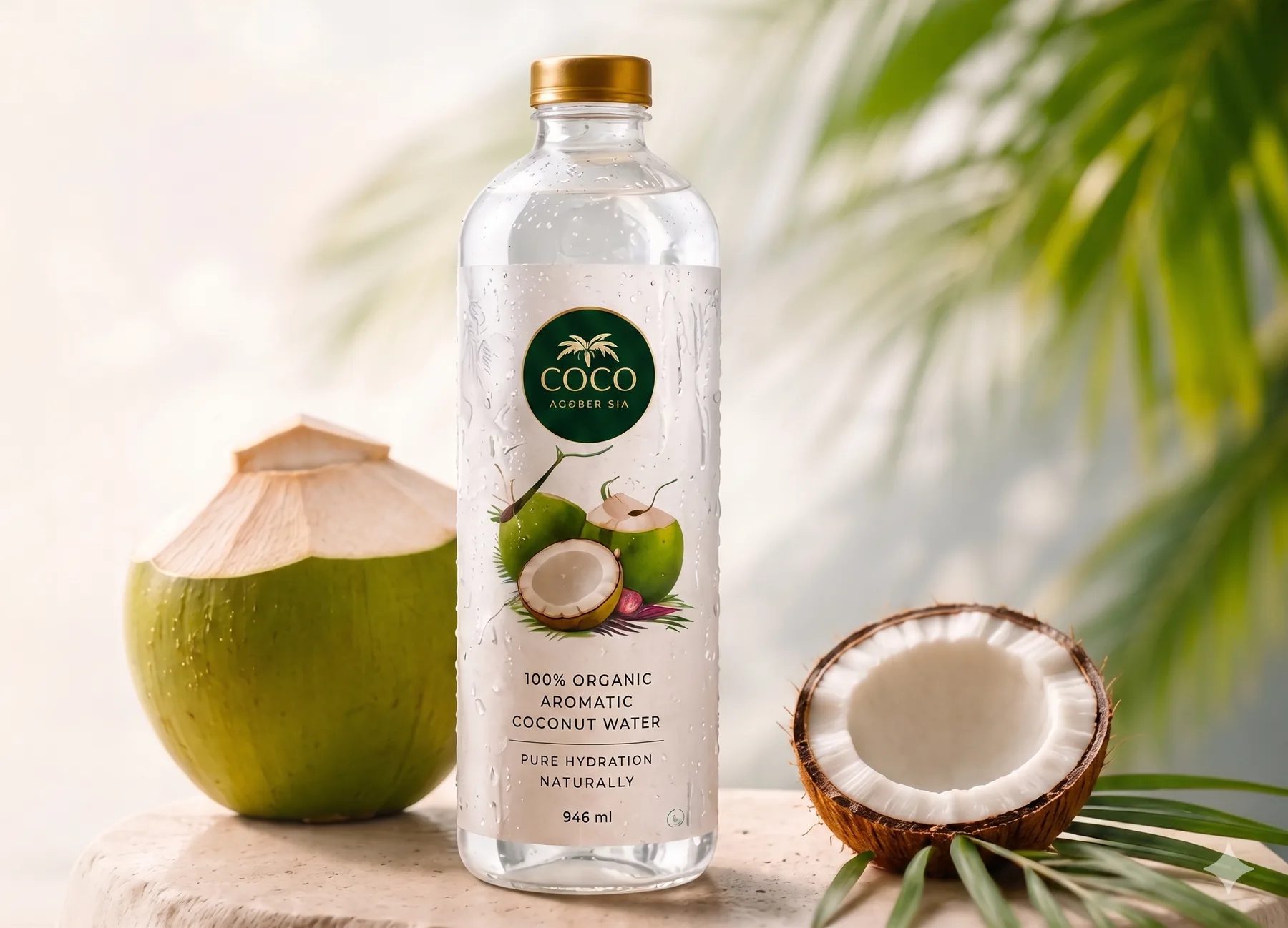 Coco Number SiX organic aromatic coconut water in warm natural light
