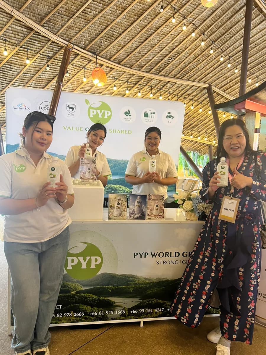 PYP World Green team presenting Coco Number SiX at a hospitality event booth