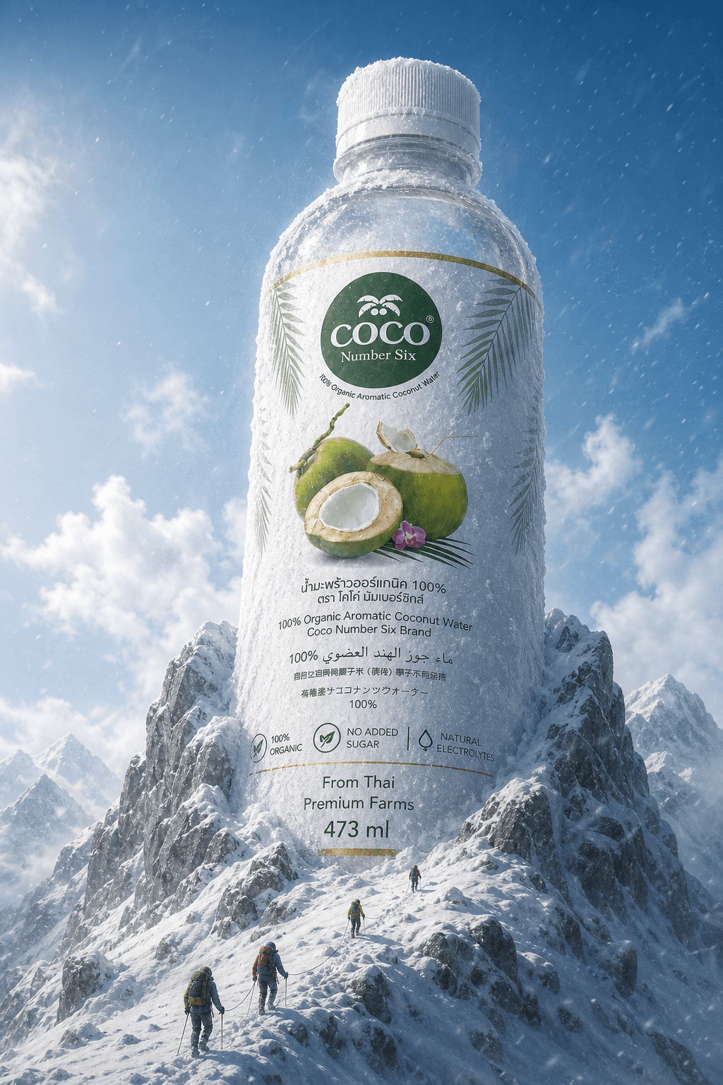 Coco Number SiX bottle with fresh coconut styling