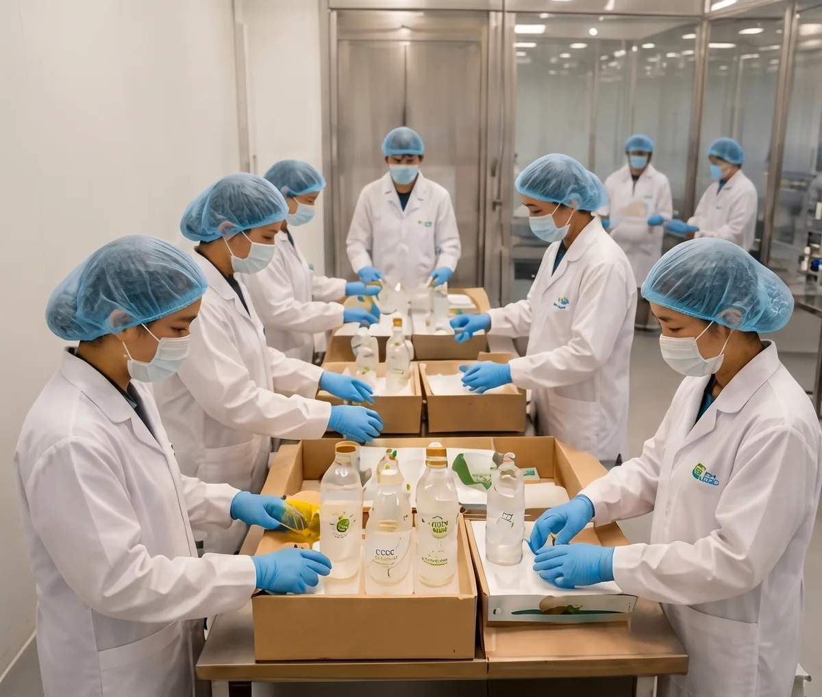 Coco Number SiX production team packing organic aromatic coconut water